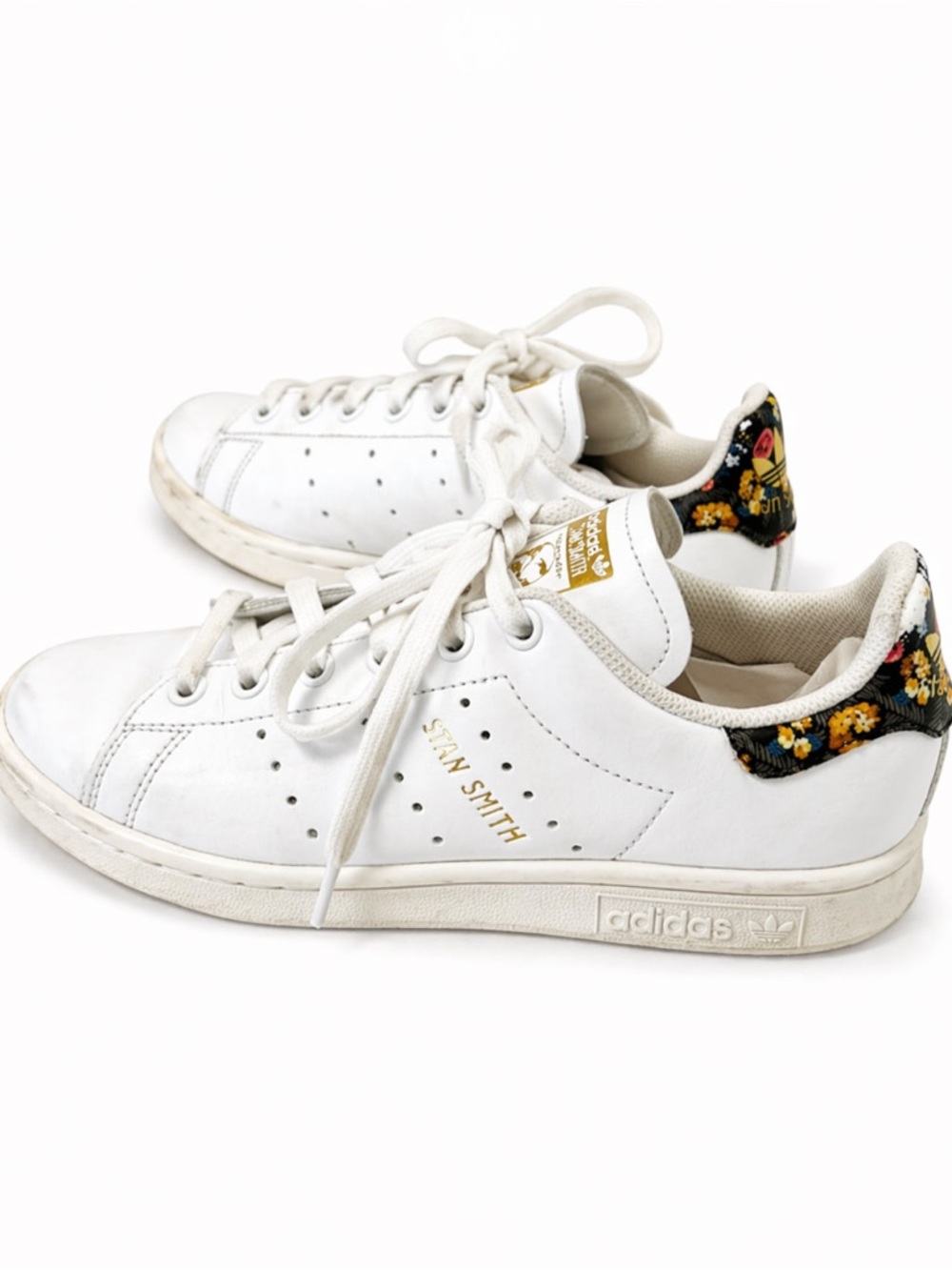 Adidas Womens Limited Edition Floral Gold Stan Smith Sneakers Size US 6 White